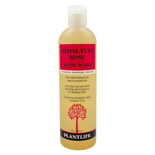 Himalayan Rose body wash bottle with Plantlife branding on a white background