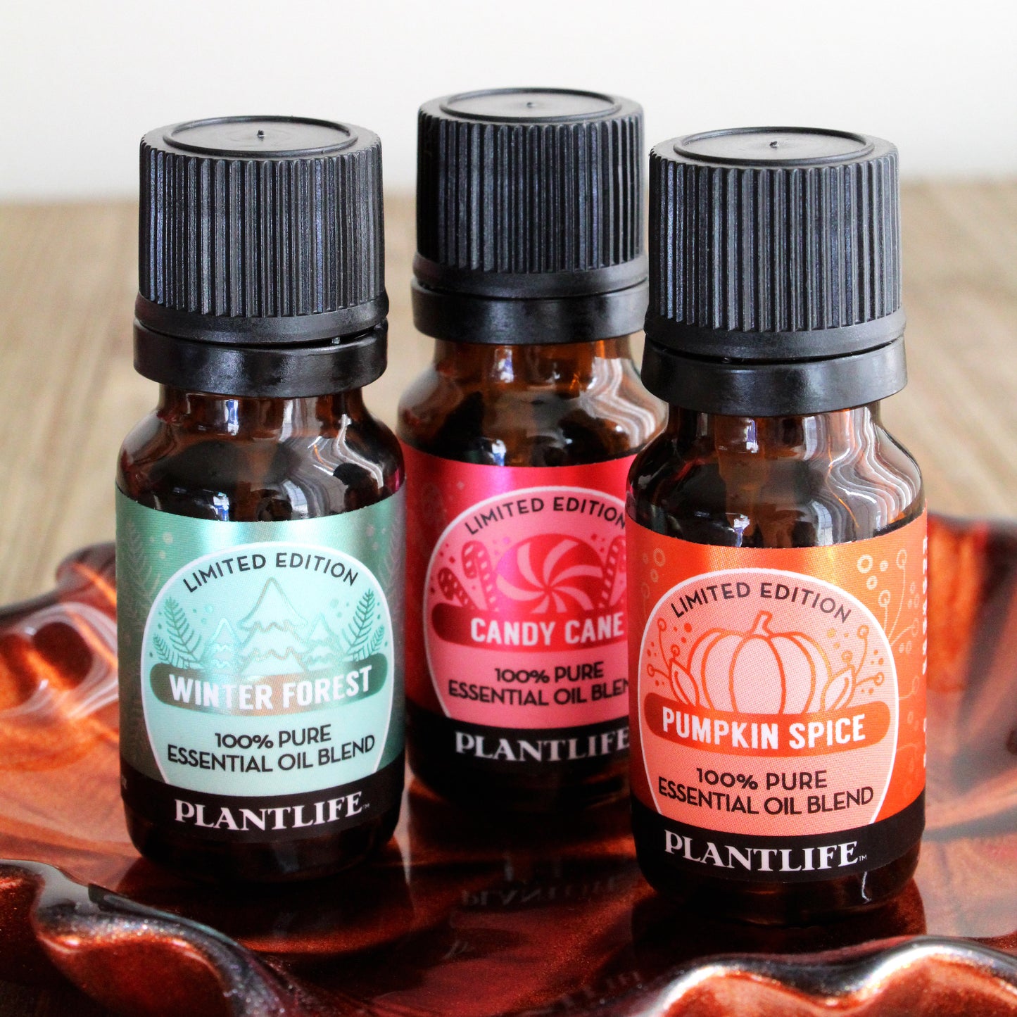 Plantlife Limited Edition Essential Oil Blends – Winter Forest, Candy Cane & Pumpkin Spice – 10ml Holiday Collection