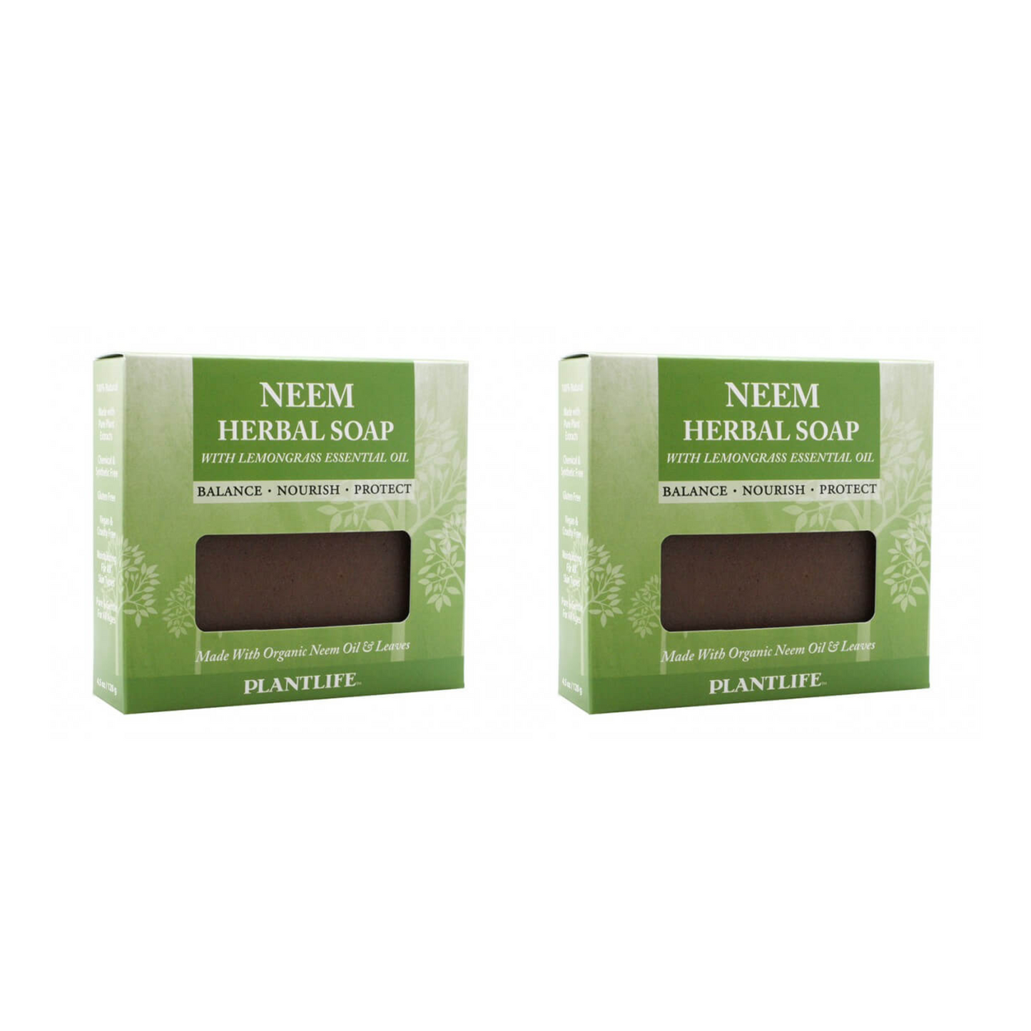 Two boxes of Neem Herbal Soap by Plantlife on a white background