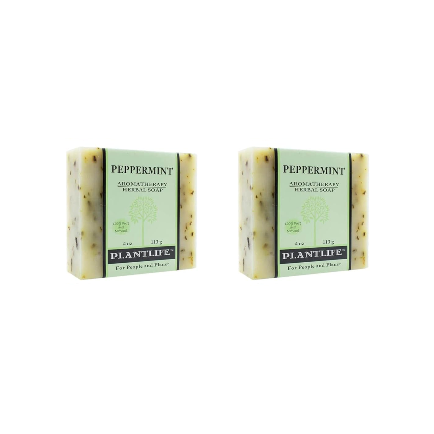 Two bars of Plantlife peppermint soap on a white background