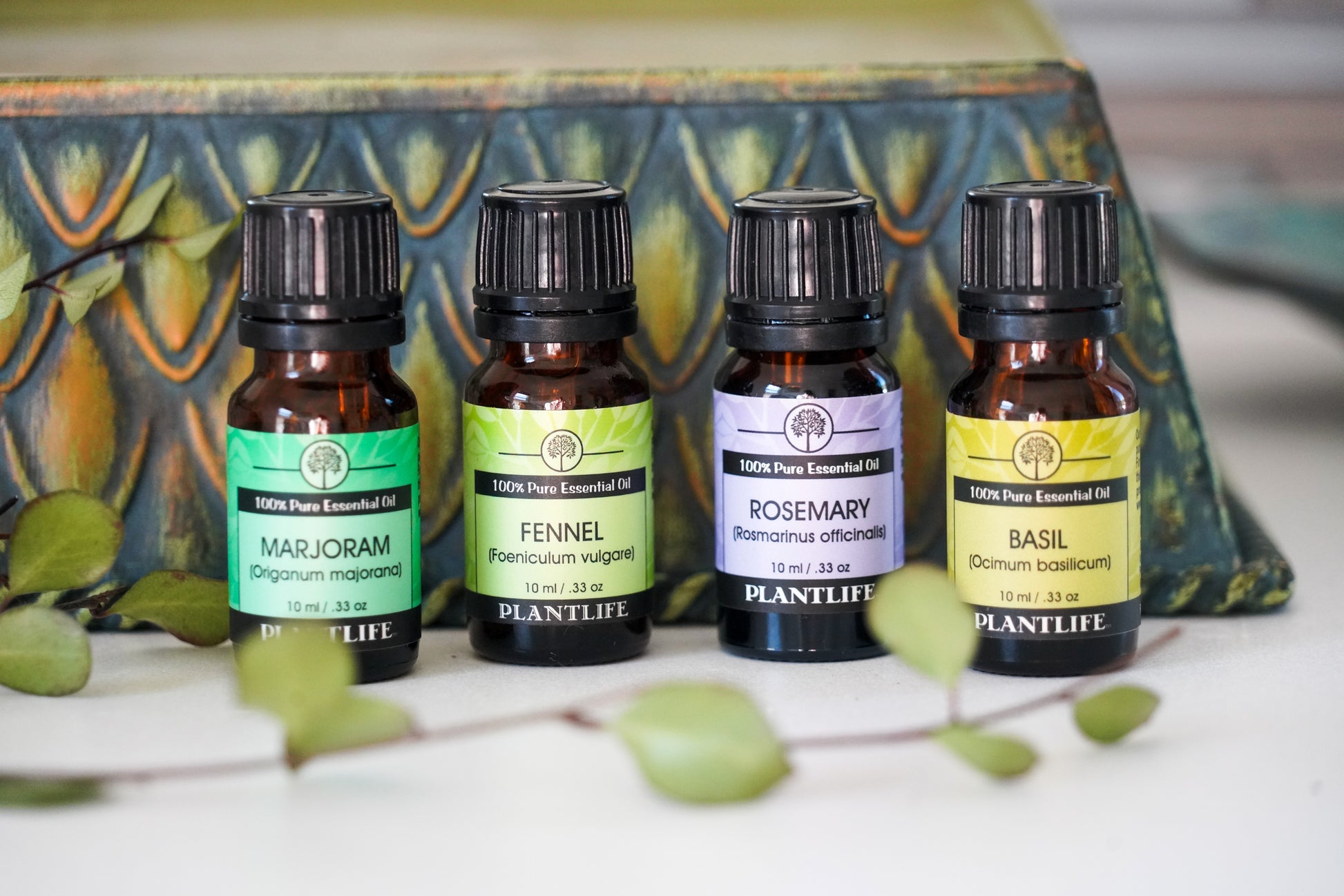 Plantlife Essential Oil Set β Marjoram, Fennel, Rosemary, and Basil 10ml Bottles for Aromatherapy, Diffusers, and Natural Wellness