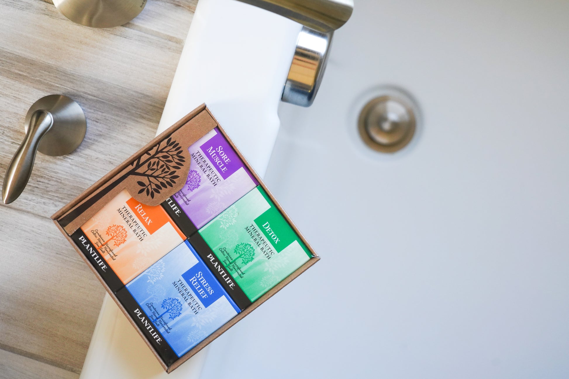 Plantlife Bath Salt 4 Pack β Sore Muscle, Detox, Relax, and Stress Relief Mineral Soak Gift Set for Relaxation and Wellness