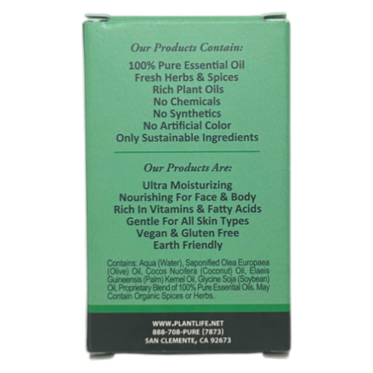 Product label with green background and white text detailing ingredients and product benefits.