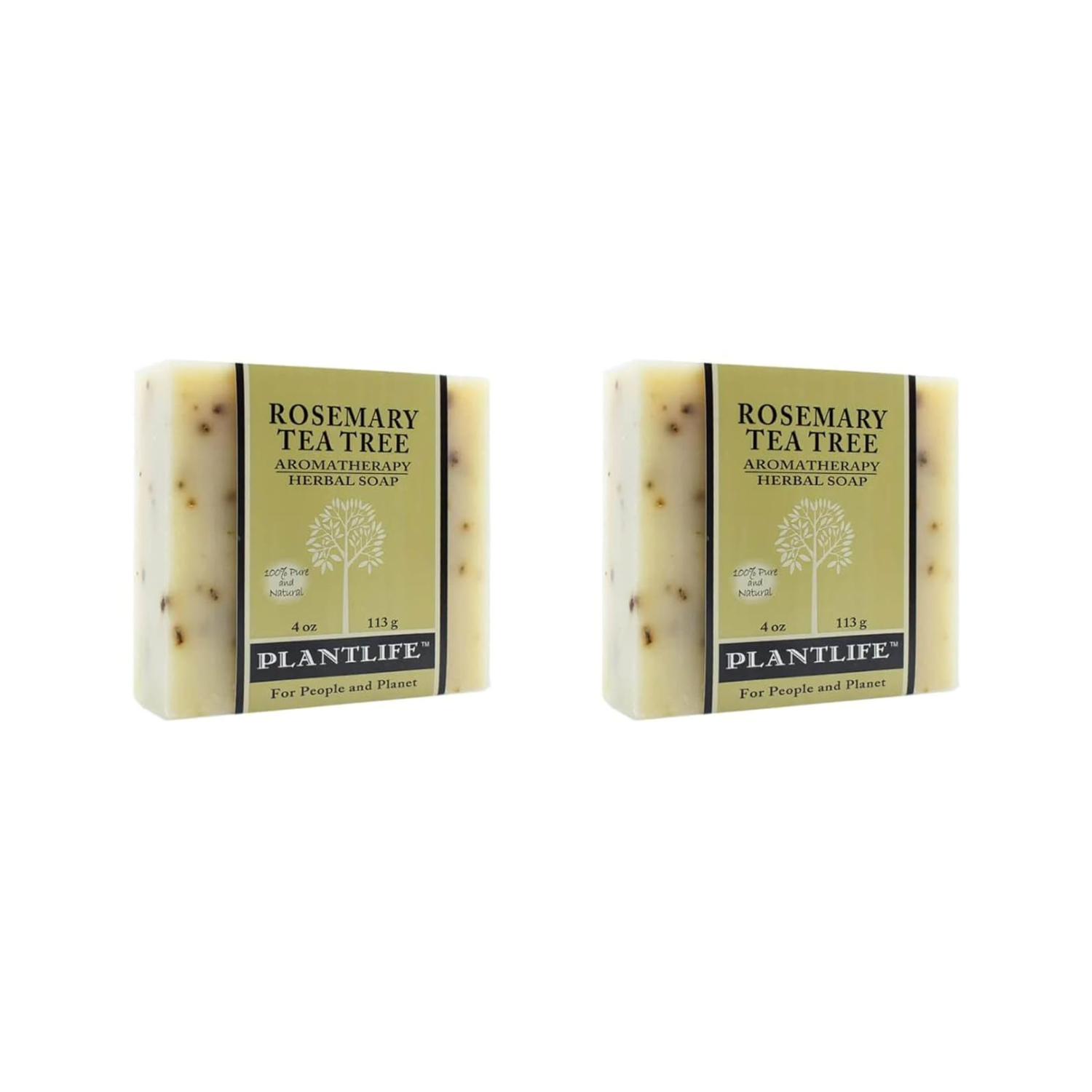 Two bars of Plantlife Rosemary Tea Tree soap on a white background
