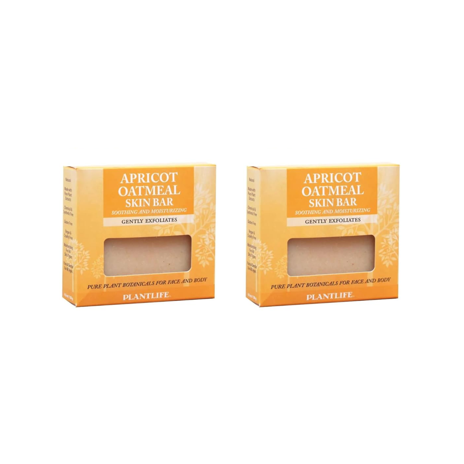 Two boxes of Plantlife Apricot Oatmeal Skin Bar on a white background