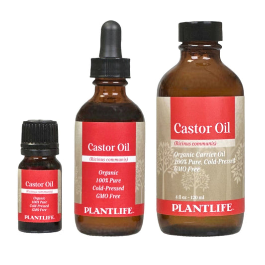 Amber glass bottle of 100% pure Castor Oil by Plantlife