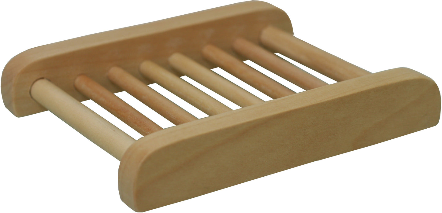 Natural wooden soap dish with slatted design for optimal drainage and longer-lasting bar soaps – eco-friendly bathroom accessory.