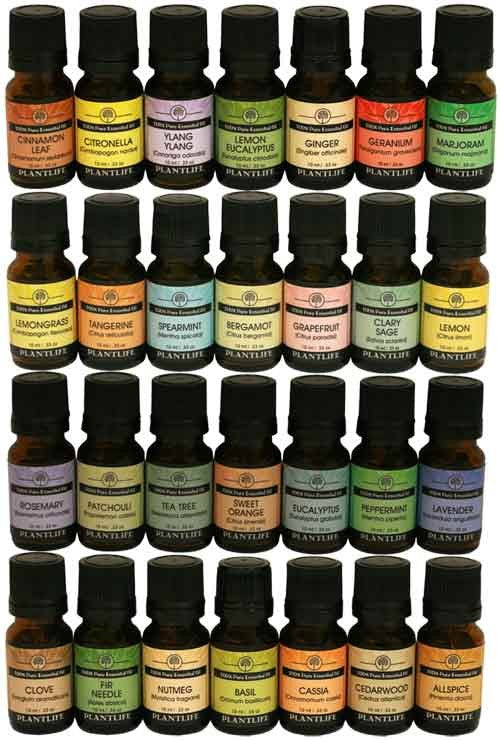 Plantlife 28-bottle essential oil collection featuring a variety of 10ml aromatherapy oils, neatly arranged in four rows.