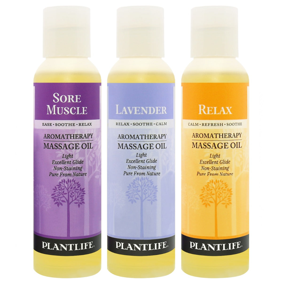 Plantlife massage oil 3-pack with Relax, Sore Muscle, and Rejuvenation aromatherapy blends