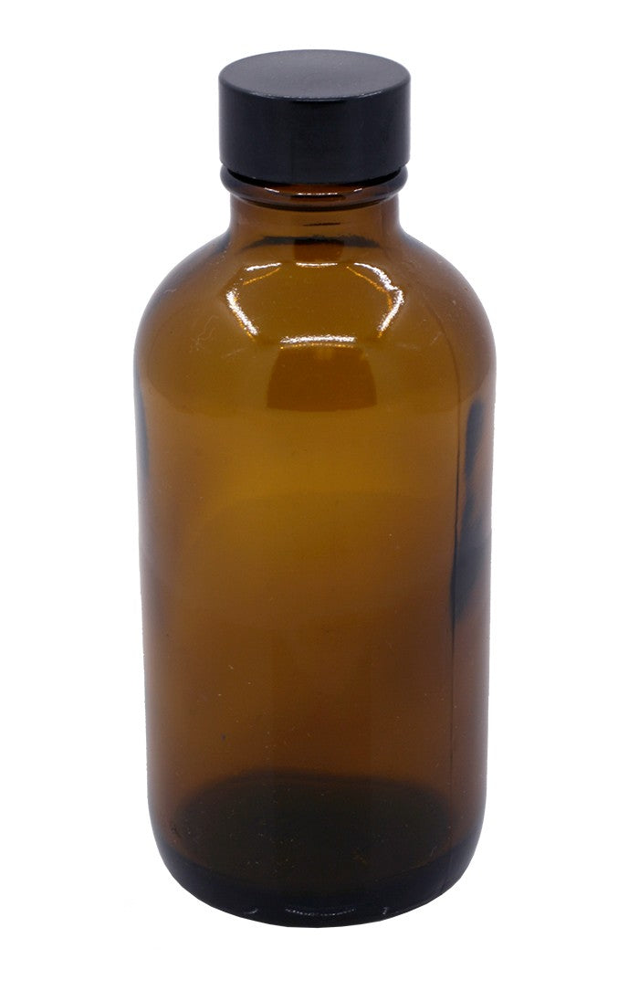 Plantlife 120ml amber glass bottle with black cap – UV-protective reusable container ideal for essential oils, sprays, and DIY skincare.