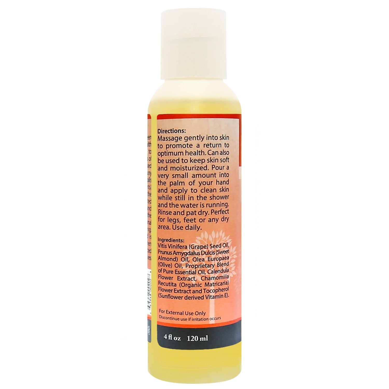 Back of Plantlife Balance massage oil – ingredients, aromatherapy blend, and usage directions.