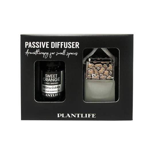 Plantlife Silver Passive Diffuser with Sweet Orange essential oil β stylish hanging air freshener for car or small spaces.