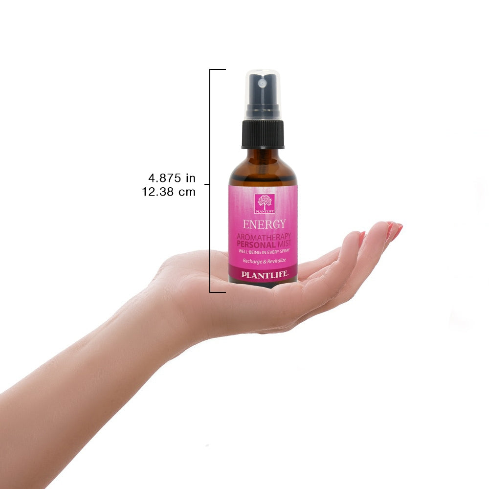 Plantlife Energy Essential Oil Mist with size scale and clean background