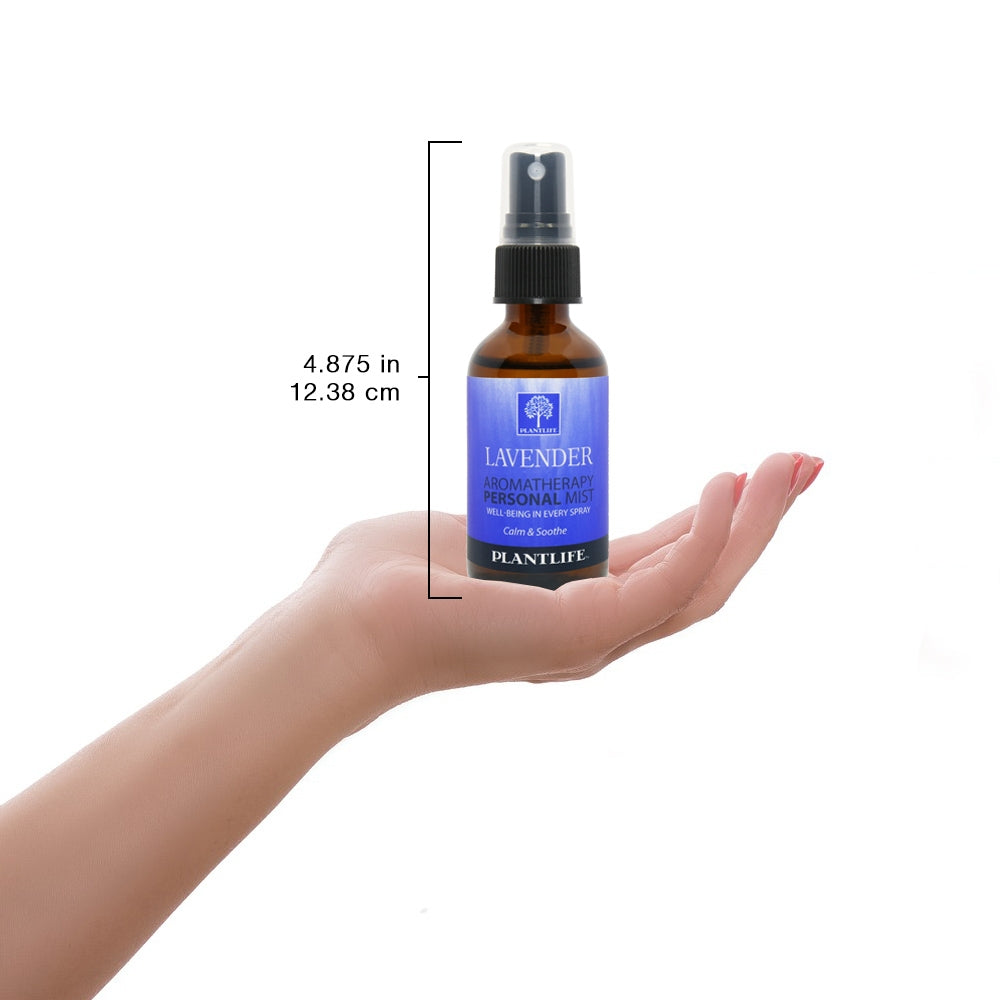 Plantlife Lavender Essential Oil Mist scale image emphasizing bottle size