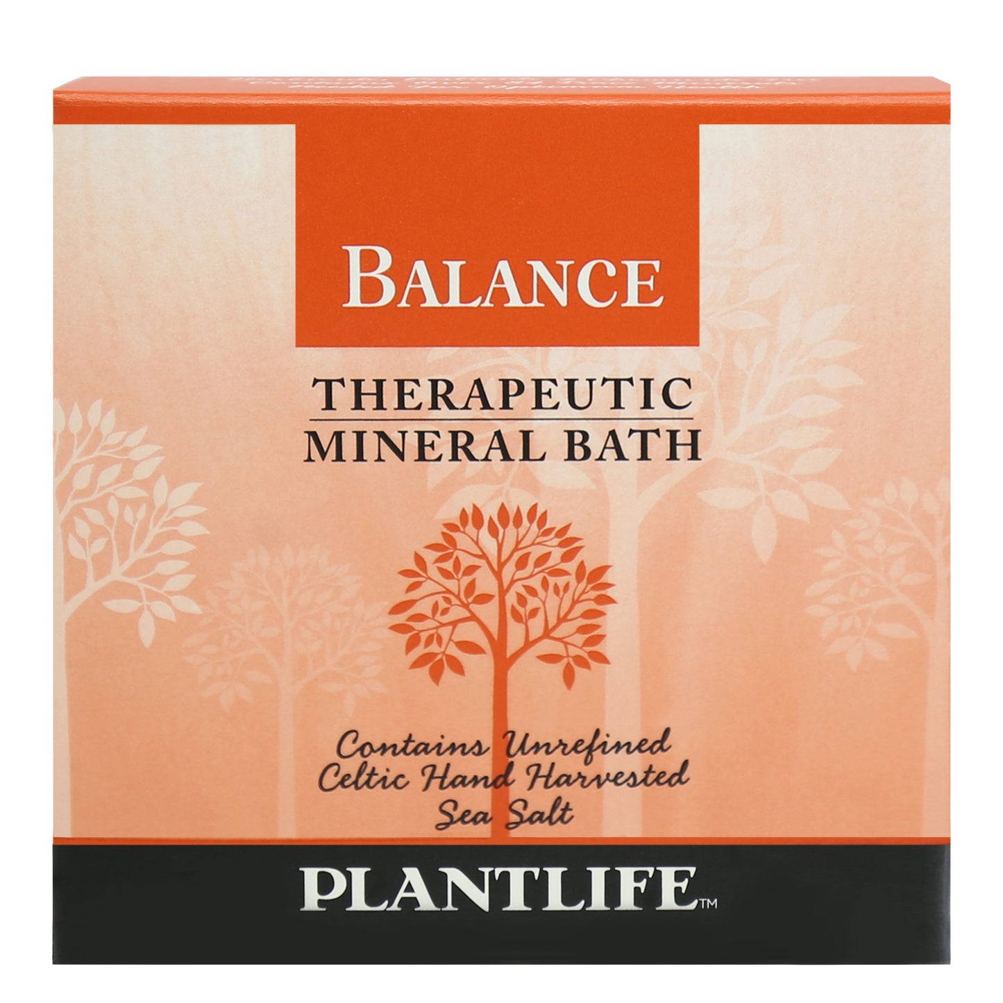 Plantlife Balance Therapeutic Mineral Bath front label with sea salt benefits for emotional wellness and relaxation