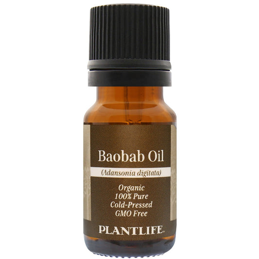 Amber glass bottle of 100% pure Baobab Oil by Plantlife