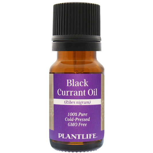 Amber glass bottle of 100% pure Black Currant Oil by Plantlife