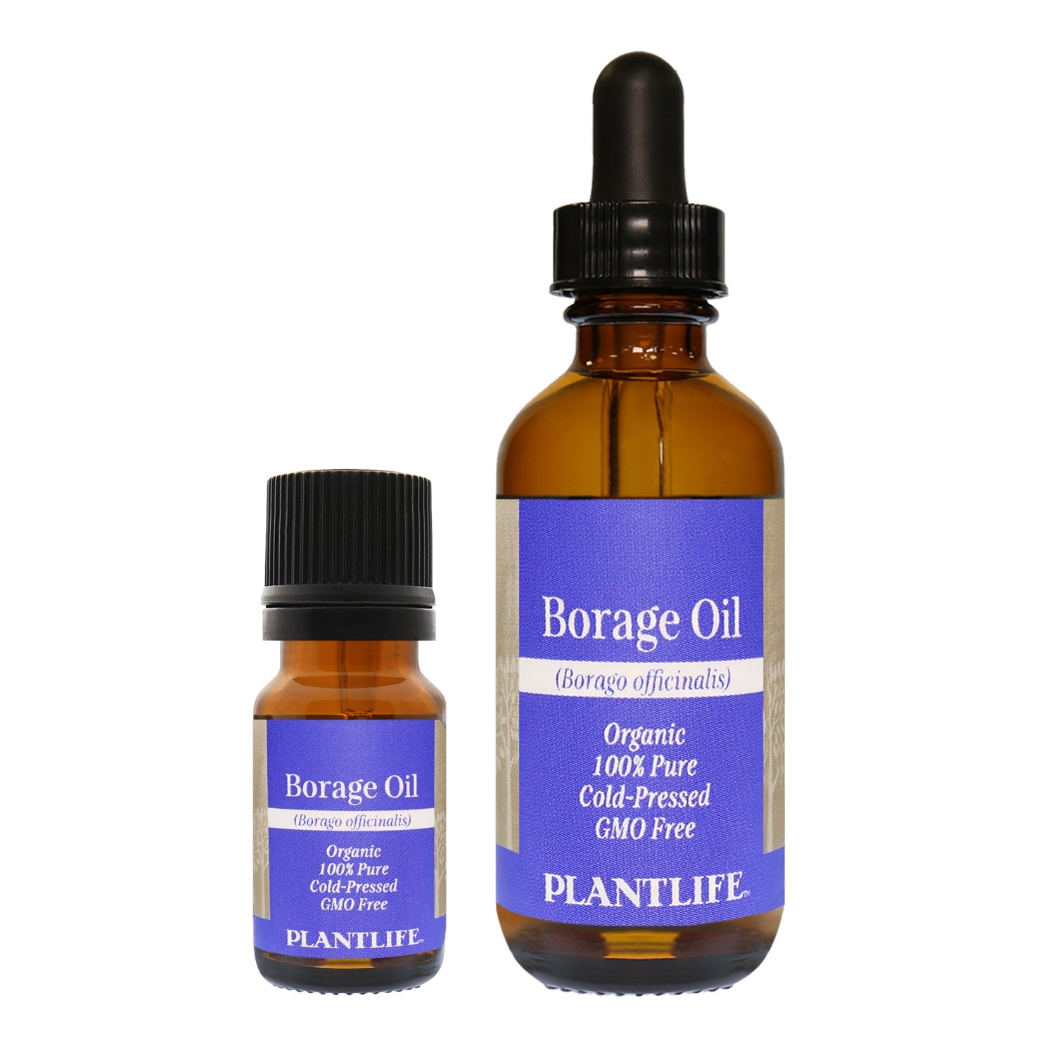 Amber glass bottle of 100% pure Borage Oil by Plantlife