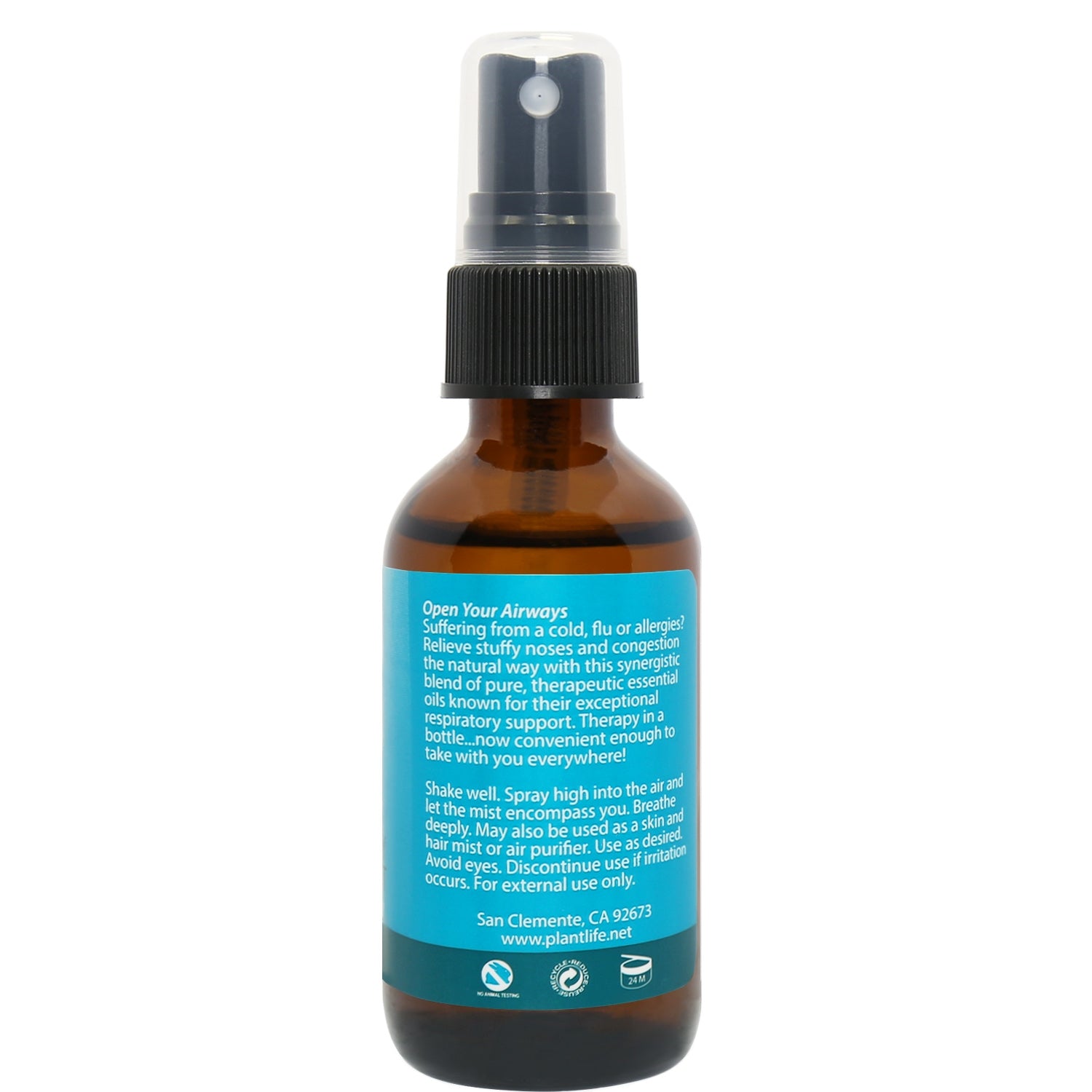 Breathe Essential Oil Mist back label showing benefits and usage information