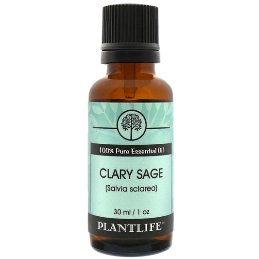 Plantlife Clary Sage Essential Oil front label bottle with fresh design