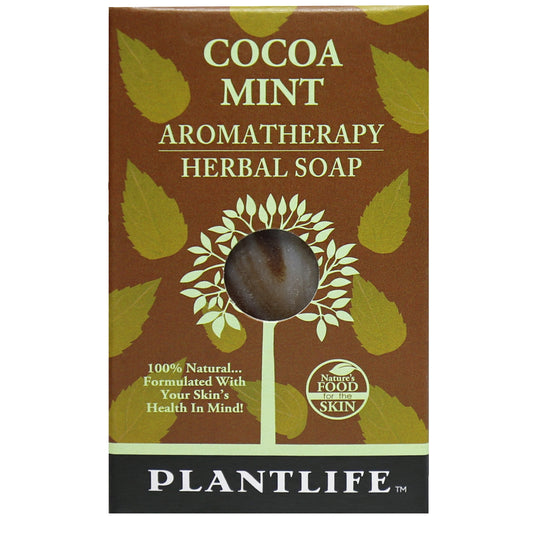 Plantlife Cocoa Mint Aromatherapy Herbal Soap Bar infused with cooling mint and moisturizing oils for a refreshing cleanse