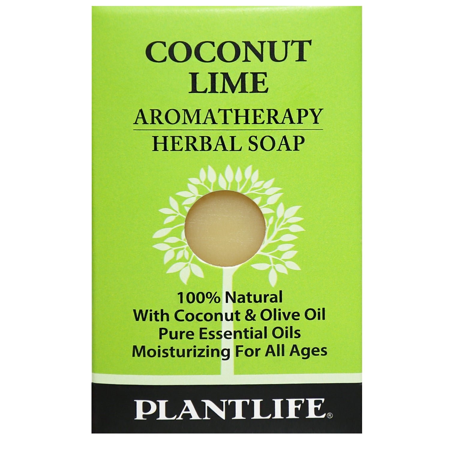 Plantlife Coconut Lime Aromatherapy Herbal Soap Bar with zesty lime and tropical coconut, made with plant-based ingredients