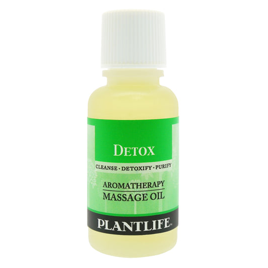 Travel size Detox massage oil by Plantlife – plant-based blend to support cleansing and body renewal.