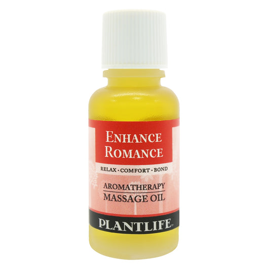 Travel size Enhance Romance massage oil by Plantlife – plant-based blend to inspire intimacy and connection.