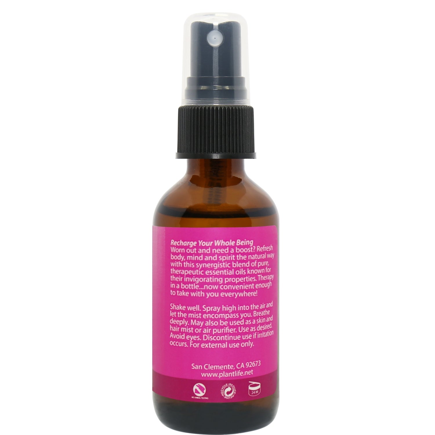 Energy Essential Oil Mist label β motivational phrases describing energizing blend and intended use.