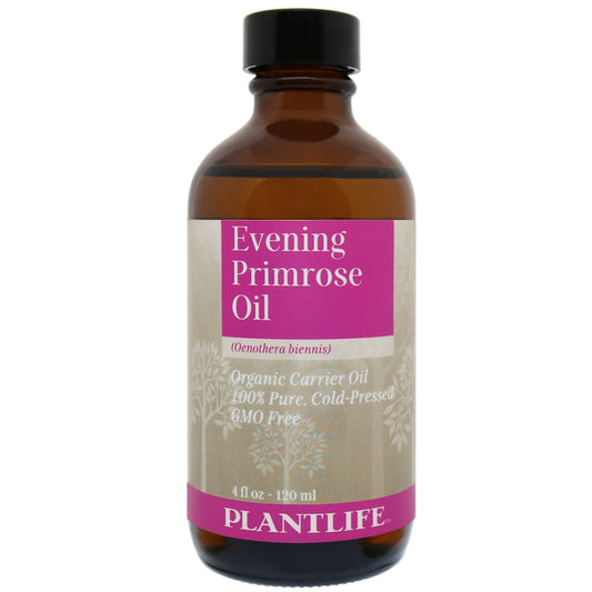 Amber glass bottle of 100% pure Evening Primrose Oil by Plantlife