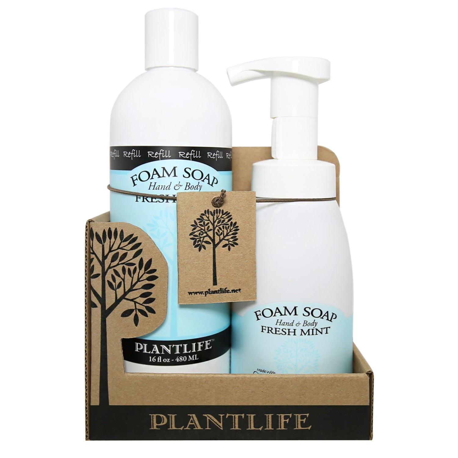 Fresh Mint Foam Soap Value Set – Includes mint foam pump and 16 oz refill