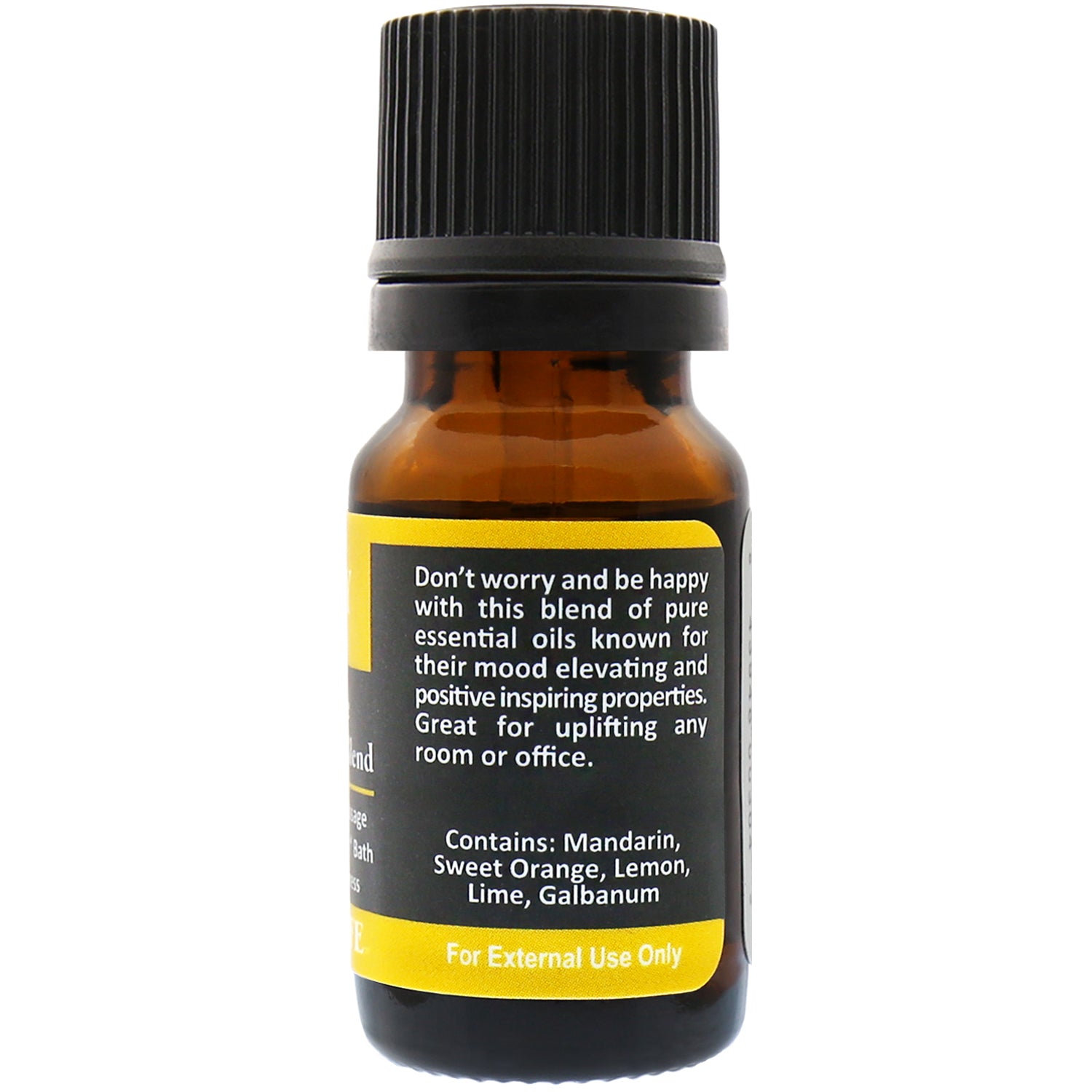 Happy Essential Oil Blend Back Label – Cheerful Mood Support Info