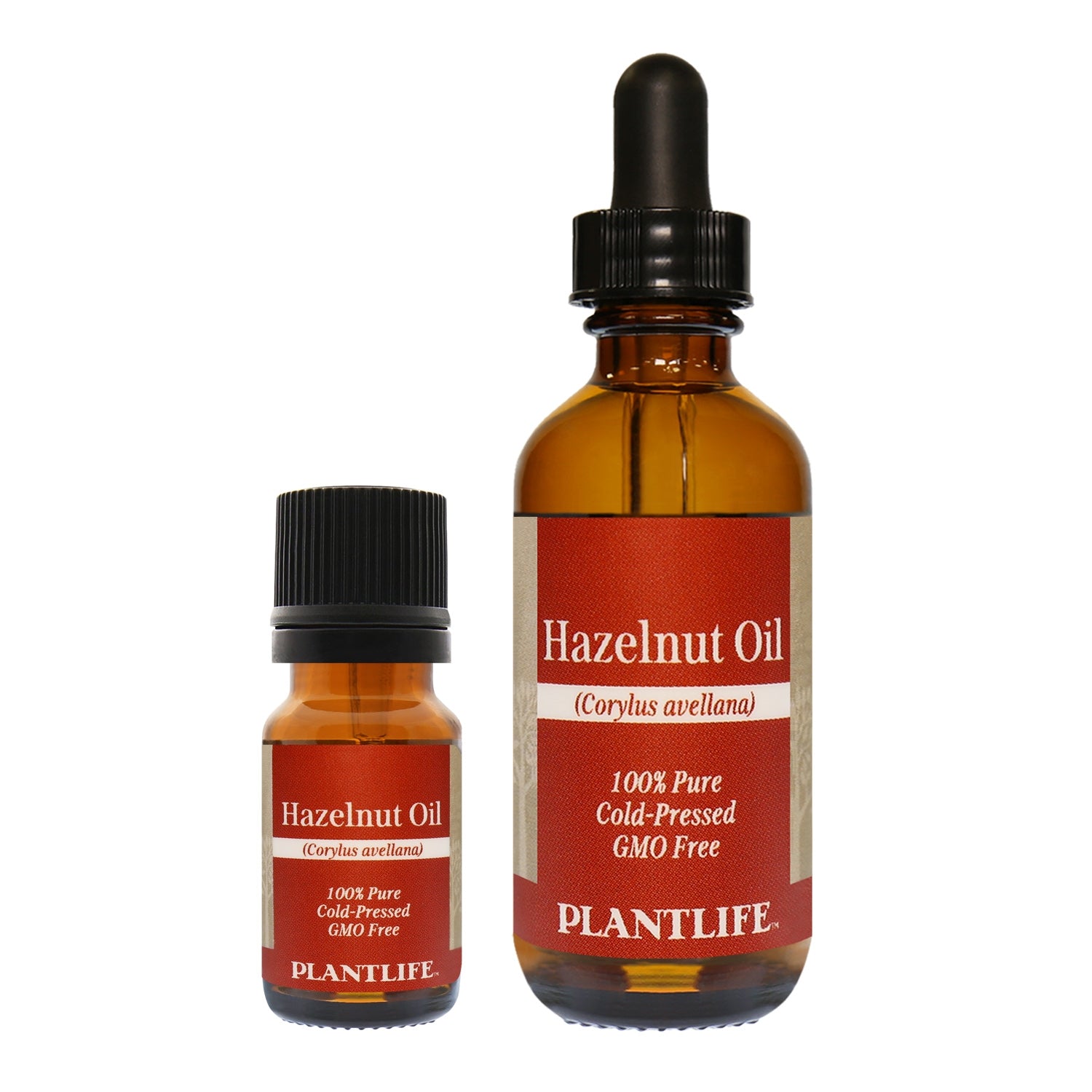 Amber glass bottle of 100% pure Hazelnut Oil by Plantlife