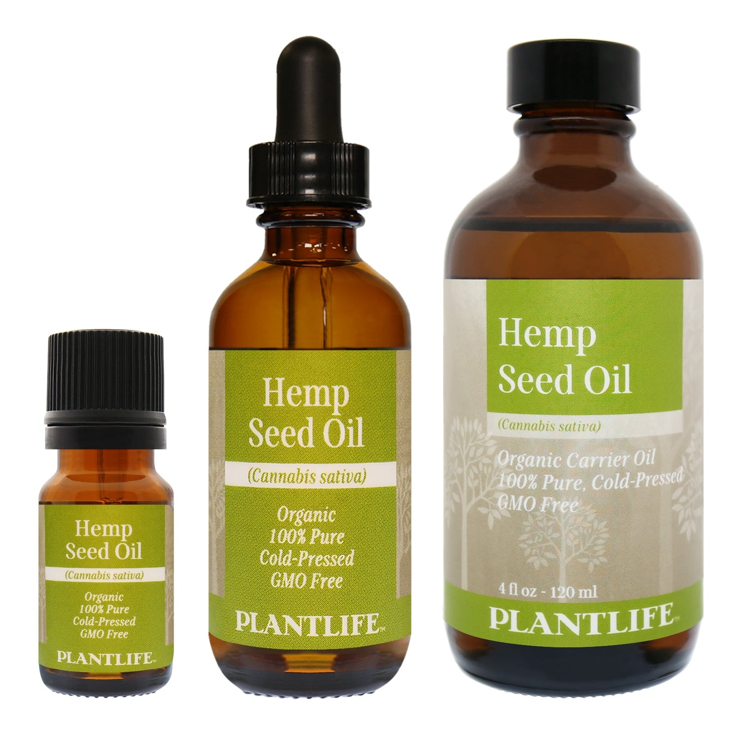 Amber glass bottle of 100% pure Hemp Seed Oil by Plantlife