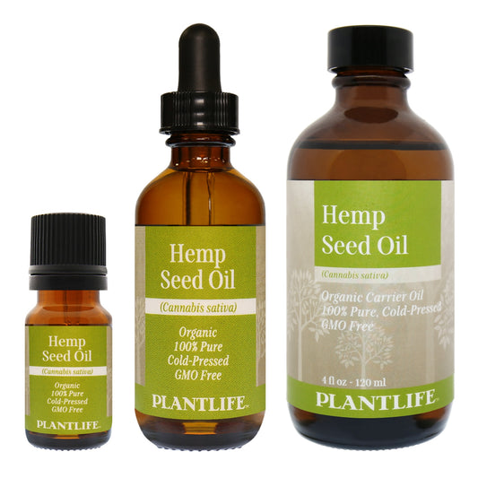 Amber glass bottle of 100% pure Hemp Seed Oil by Plantlife