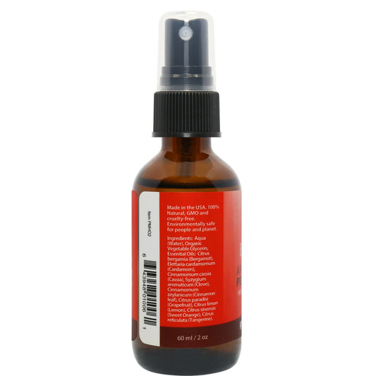 Holiday Essential Oil Mist ingredients – label featuring seasonal essential oils and festive scent blend.