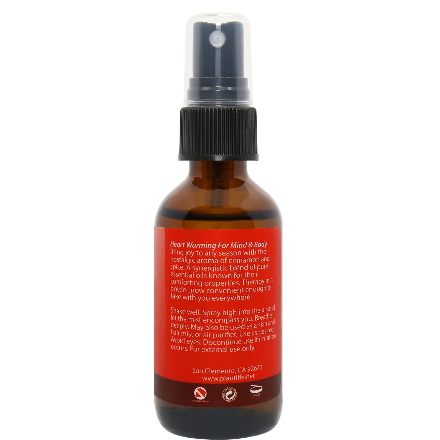 Holiday Essential Oil Mist back label with seasonal scent details and ingredients