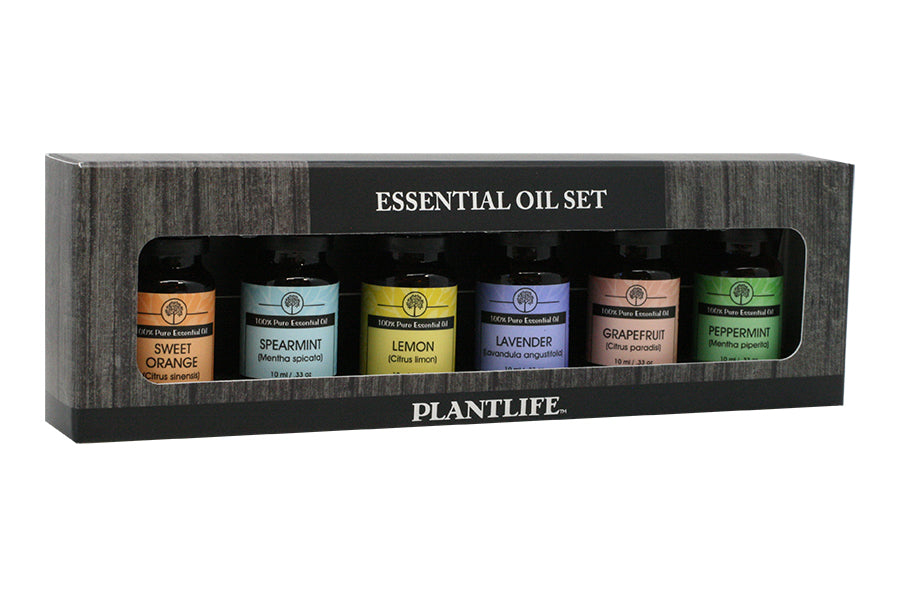 Plantlife Home Set of Essential Oils in kraft gift box with clear window