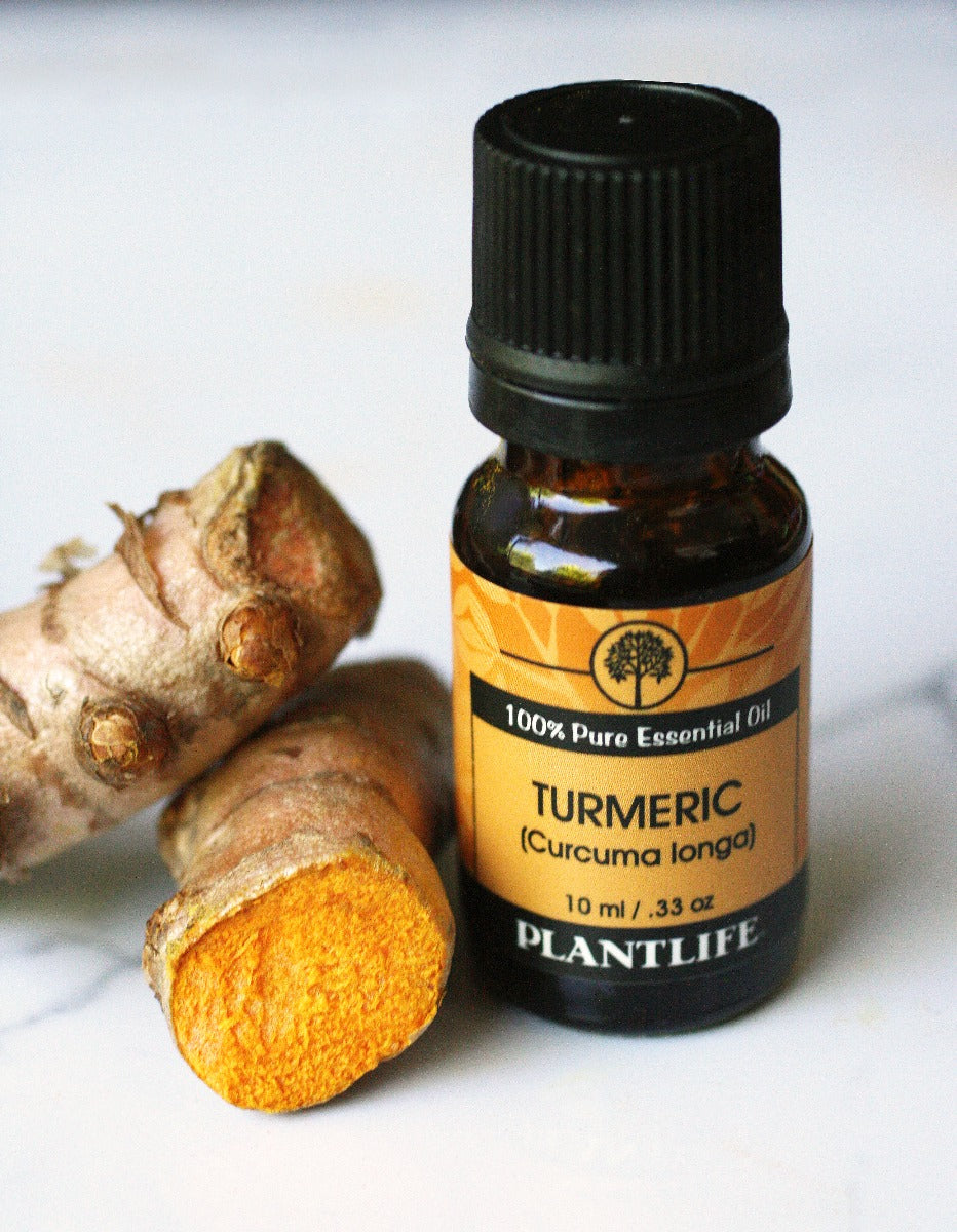 Plantlife Turmeric Essential Oil Blend bottle with antioxidant support info