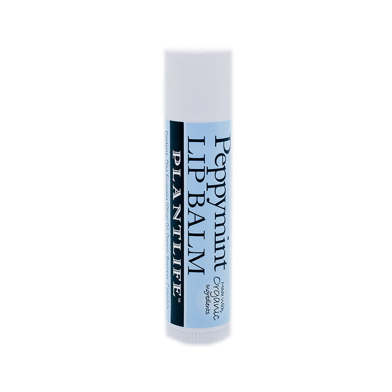 Plantlife Peppermint Lip Balm – cooling, organic lip balm made with essential oils for moisturizing relief.