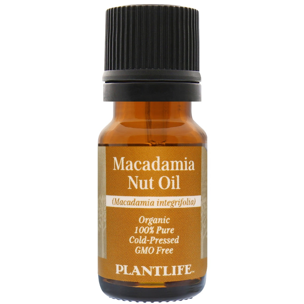 Amber glass bottle of 100% pure Macadamia Oil from Plantlife