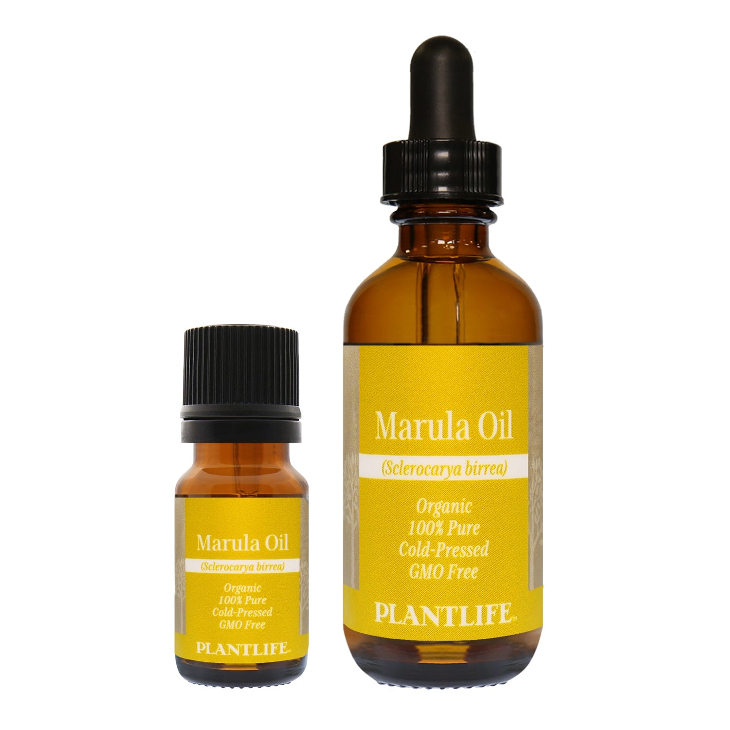 Amber glass bottle of 100% pure Marula Oil by Plantlife