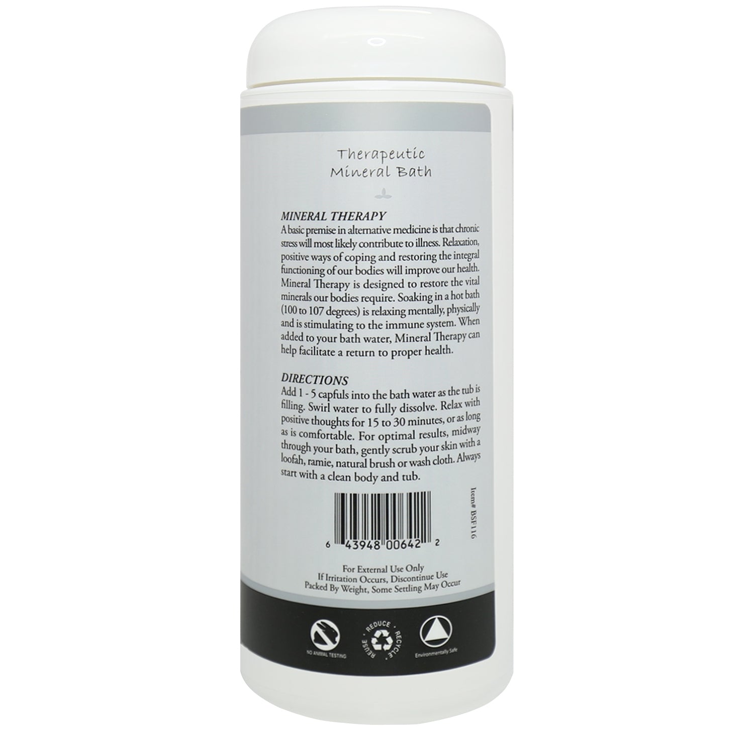 Side panel of Plantlife Scent Free Therapeutic Mineral Bath 16oz box displaying directions, ingredients, and usage suggestions for multiple baths.