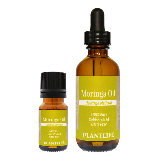 100% pure Moringa Oil in amber glass dropper bottle