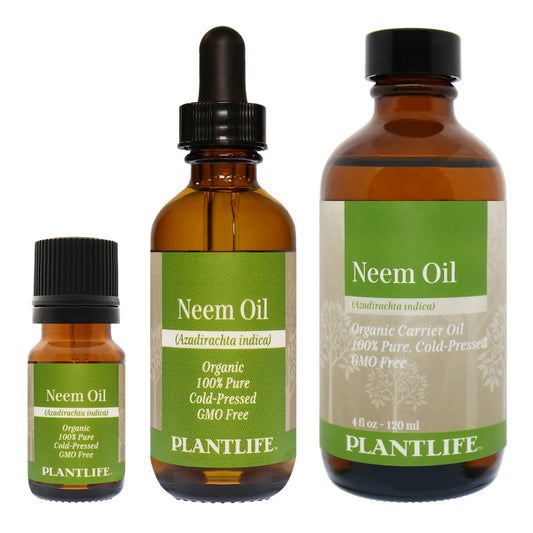 100% pure Neem Oil in amber glass bottle from Plantlife