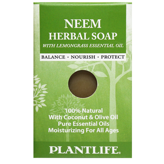 Plantlife Neem Herbal Soap Bar formulated with neem oil and essential oils to gently cleanse and balance skin naturally