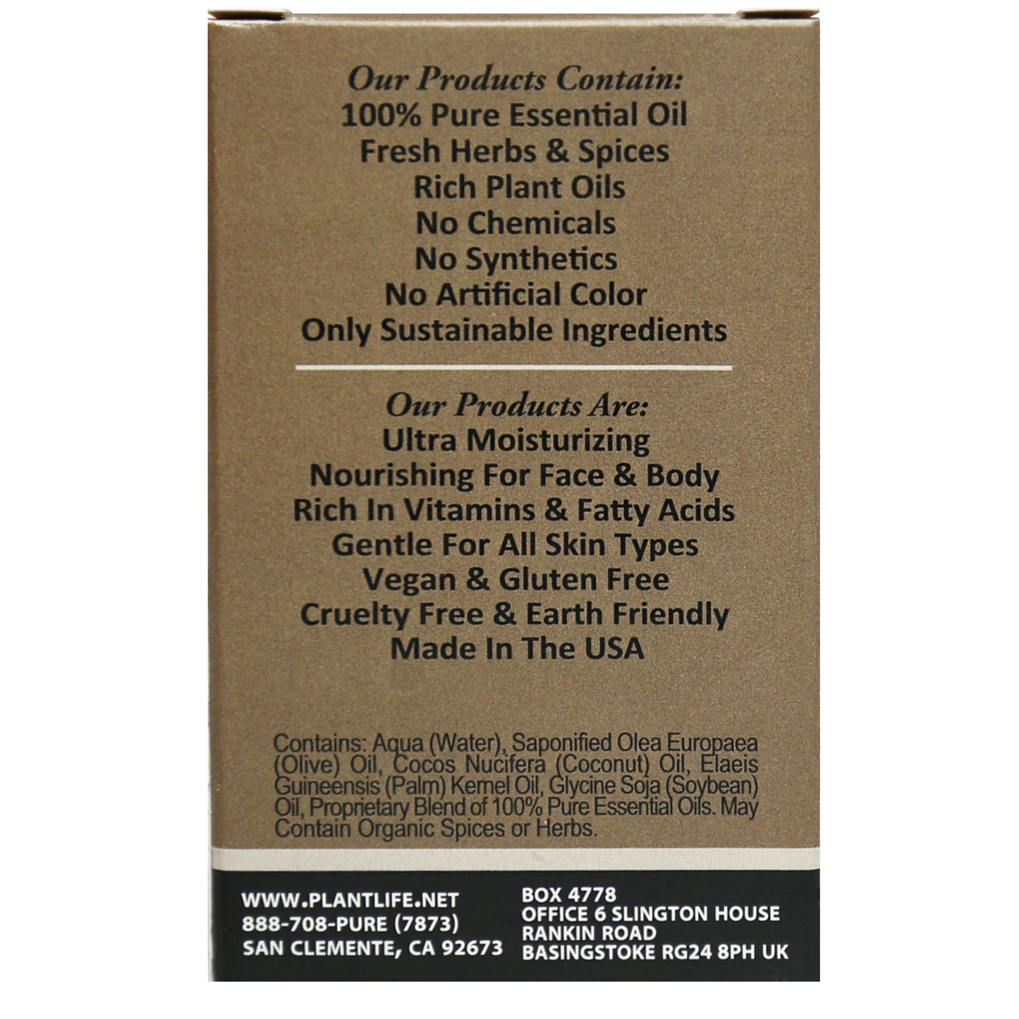 Plantlife Oatmeal Almond Soap back label featuring exfoliating ingredients and nourishing oils
