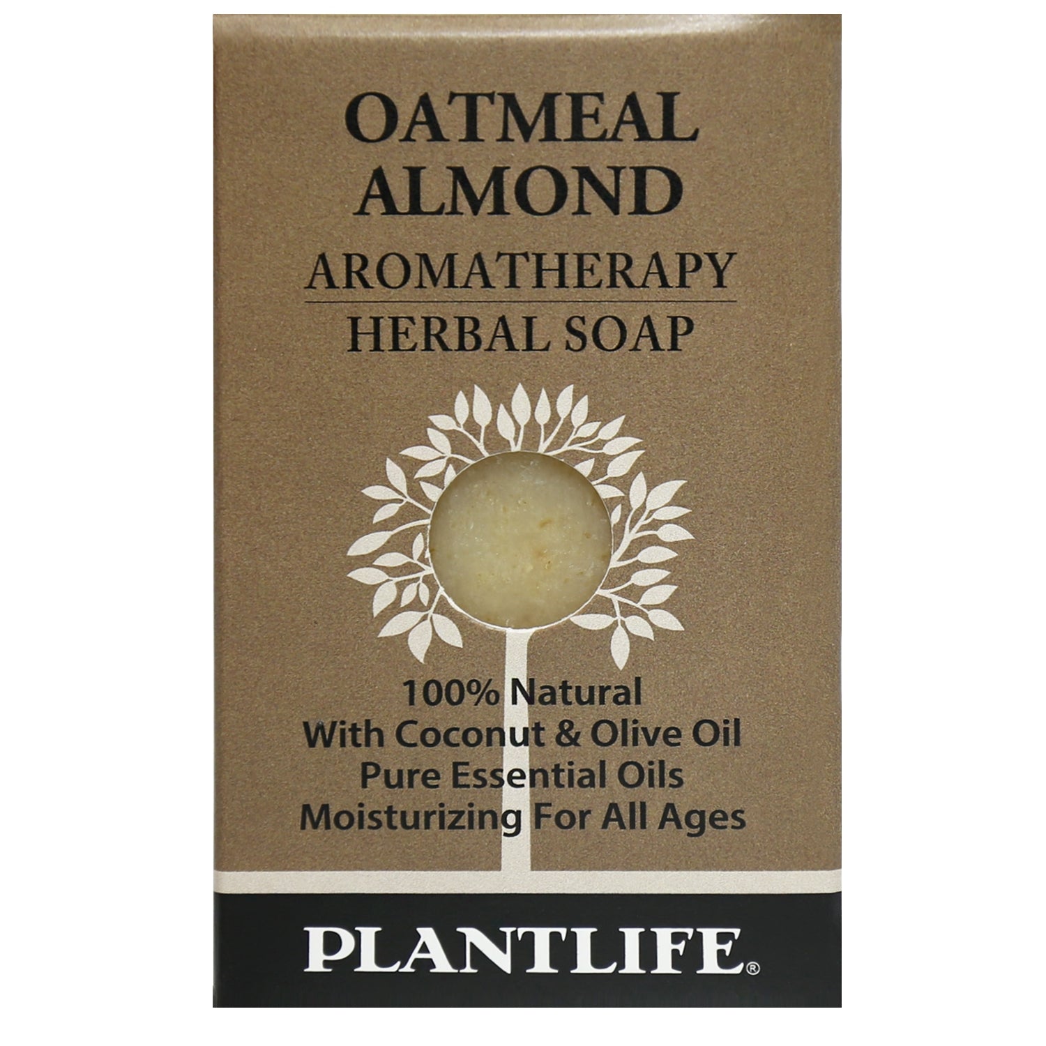 Plantlife Oatmeal Almond Aromatherapy Herbal Soap Bar with exfoliating oatmeal and sweet almond oil to soothe dry skin