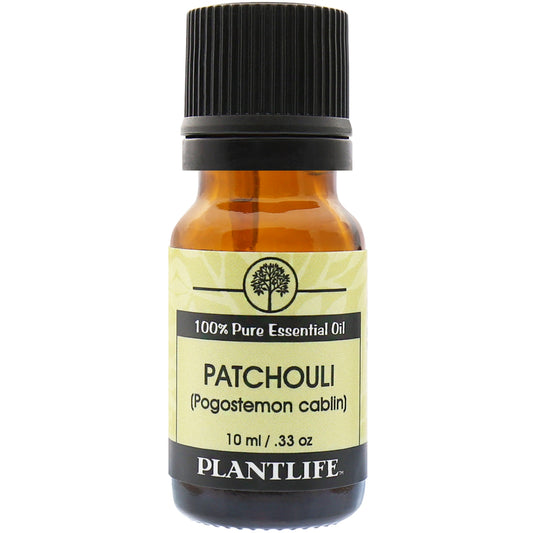Plantlife Patchouli Essential Oil bottle with rich, earthy aroma