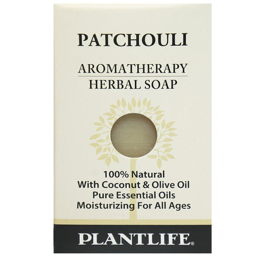 Plantlife Patchouli Aromatherapy Herbal Soap Bar with earthy patchouli essential oil and natural plant-based ingredients
